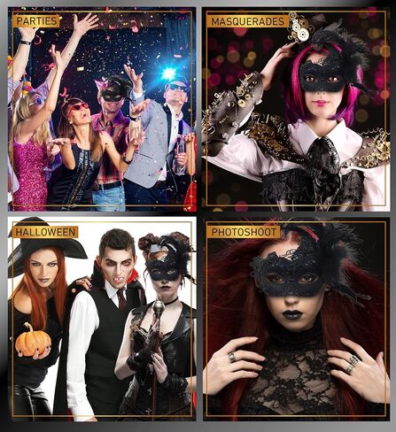 قناع تنكر قوطي أسود من Attitude Studio مع حواف مطرزة وريش in Kuwait