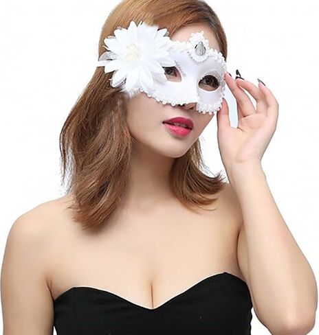 قناع تنكر البندقية للنساء من ديلادولا، أقنعة الدانتيل الأبيض، حفلة الزهور، حفلة موسيقية، زي ماردي غرا in Kuwait