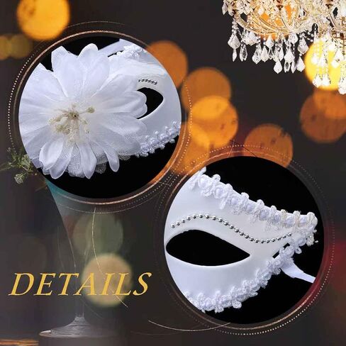 قناع تنكر البندقية للنساء من ديلادولا، أقنعة الدانتيل الأبيض، حفلة الزهور، حفلة موسيقية، زي ماردي غرا in Kuwait