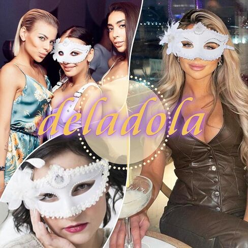 قناع تنكر البندقية للنساء من ديلادولا، أقنعة الدانتيل الأبيض، حفلة الزهور، حفلة موسيقية، زي ماردي غرا in Kuwait