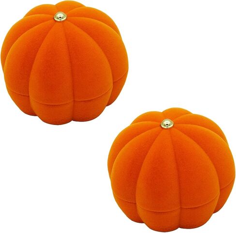 ZHU YU CHUN 2 قطعة صندوق خاتم على شكل يقطين قطيفة لطيف صندوق مجوهرات أقراط برتقالية صندوق خاتم، اقتراح، زفاف، خريف، عيد ميلاد، ديكورات الهالوين (يقطين برتقالي) in Kuwait