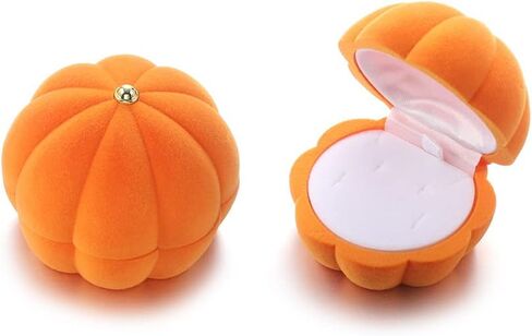 ZHU YU CHUN 2 قطعة صندوق خاتم على شكل يقطين قطيفة لطيف صندوق مجوهرات أقراط برتقالية صندوق خاتم، اقتراح، زفاف، خريف، عيد ميلاد، ديكورات الهالوين (يقطين برتقالي) in Kuwait