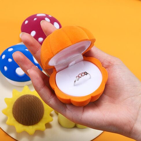 ZHU YU CHUN 2 قطعة صندوق خاتم على شكل يقطين قطيفة لطيف صندوق مجوهرات أقراط برتقالية صندوق خاتم، اقتراح، زفاف، خريف، عيد ميلاد، ديكورات الهالوين (يقطين برتقالي) in Kuwait