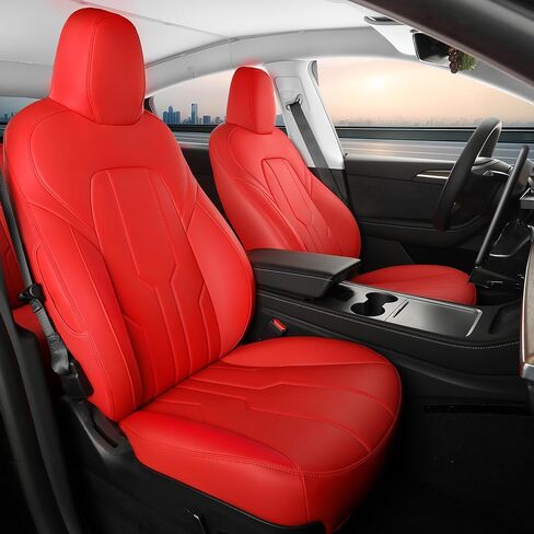 Car Seat Covers Full Set for Tesla Model Y 2020 2021 2022 2023 2024 Full Surround Nappa Leather Car Seat Protector for Women Red in Saudi Arabia