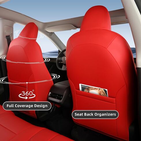 Car Seat Covers Full Set for Tesla Model Y 2020 2021 2022 2023 2024 Full Surround Nappa Leather Car Seat Protector for Women Red in Saudi Arabia