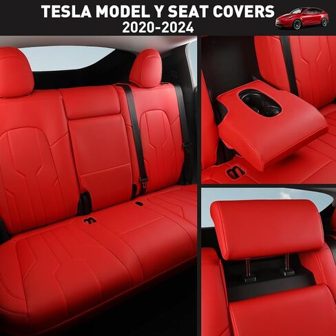 Car Seat Covers Full Set for Tesla Model Y 2020 2021 2022 2023 2024 Full Surround Nappa Leather Car Seat Protector for Women Red in Saudi Arabia