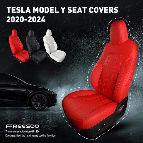 Car Seat Covers Full Set for Tesla Model Y 2020 2021 2022 2023 2024 Full Surround Nappa Leather Car Seat Protector for Women Red in Saudi Arabia
