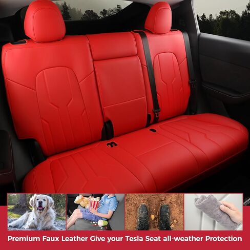 Car Seat Covers Full Set for Tesla Model Y 2020 2021 2022 2023 2024 Full Surround Nappa Leather Car Seat Protector for Women Red in Saudi Arabia