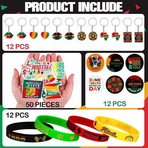 Ecation 98 Pcs Juneteenth Party Favors Include 12 African Silicone Bracelets 12 Freedom 1865 Keychain 12 Button Pins 50 Stickers 12 Drawstring Backpack for Black History Month Gift Supplies Decoration in Saudi Arabia
