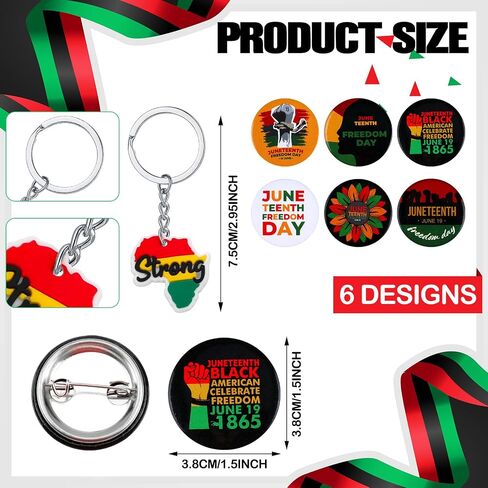 Ecation 98 Pcs Juneteenth Party Favors Include 12 African Silicone Bracelets 12 Freedom 1865 Keychain 12 Button Pins 50 Stickers 12 Drawstring Backpack for Black History Month Gift Supplies Decoration in Saudi Arabia