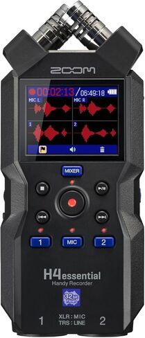 جهاز تسجيل Zoom H4essential ذو 4 مسارات (موديل 2024، السلسلة الأساسية) مع تعويم 32 بت، إمكانية الوصول، ميكروفونات استريو، 2 مدخل كومبو XLR/TRS، واجهة USB، للموسيقيين، ومقدمي البث الصوتي، والمزيد in Kuwait