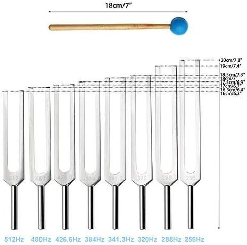 9pcs Aluminium Tuning Forks Set, Mallet Medical Instruments Tuning Vibration Sound Tool, Tuning Forks for Healing in Saudi Arabia