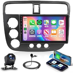 2G+64G Android 13 Car Stereo for Honda Civic 2001-2005 with Wireless Carplay Android Auto, 9 Inch Touch Screen Radio Support GPS, WiFi, Bluetooth, FM, SWC, Backup Camera in Kuwait