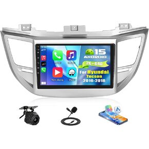 SIXTOP 4G+64G Car Radio Stereo for Hyundai Tucson 2016-2018 with Wireless Apple CarPlay Android Auto 9 Inch HD Touch Screen Android 15 GPS Navigation Bluetooth 5.0 HD Backup Camera FM/RDS WiFi EQ SWC in Kuwait