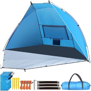 Chihee Beach Tent for 1/2/3 Person, Portable Camping Sun Shelter with Extended Floor, UV Protection Silver Coated Canopy, Privacy Changing Option, Wind Resistant with Sandbags, Lightweight Beach Shade in Kuwait