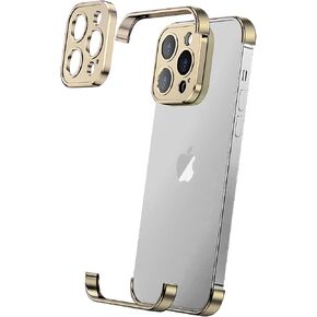 Losin Compatible with iPhone 14 Pro Case with Camera Lens Protector, Aluminum Metal Frameless, Borderless Design, Slim Thin & Lightweight, Shockproof Bumper Cover, for Women and Men (Gold) in Saudi Arabia