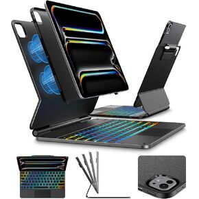 typecase Edge+ Keyboard Case for iPad Pro 13-inch (M5/M4) 2025/2024,Black Keyboard with Litchi Grain Protective Case,Portrait & Typing Modes,Built-in Trackpad,11-Color Backlight,Magnetic Stand in Saudi Arabia