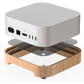 حامل قاعدة خشبي MOSHOU لجهاز 2024 Mac mini M4/M4 Pro، حامل على شكل قوس، زر طاقة متقدم، وصول مضاد للغبار، تبريد لتجنب الخدش، ملحقات أساسية مضادة للانزلاق، منظم سطح المكتب (زان) in Kuwait