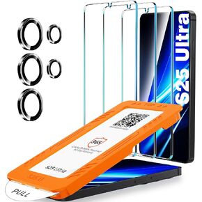 Letosan 3 عبوات لهاتف Samsung Galaxy S25 Ultra واقي شاشة من الزجاج المقسى + مجموعة واحدة من واقي عدسة الكاميرا، مقاوم للكسر من الدرجة العسكرية، صلابة 9H+، إطار محاذاة تلقائية 6.9 بوصة in Kuwait