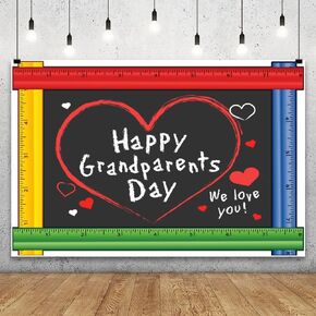 Leowefowa Happy Grandparents Day Photography Backdrop 10x8ft Black Board Rulers Red Love Heart We Love You Background for Grandma Grandpa Party Decoration Banner Photo Shoot Prop Polyester in Kuwait