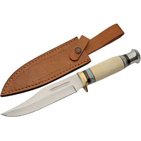 SZCO Full Tang Hunting Knife 11.5 Inch - Turquoise Pocket Knife with Stainless Steel Blade, Bone Handle & Leather Sheath - Camping Knife for hunting - Skinning knife for Men in Saudi Arabia