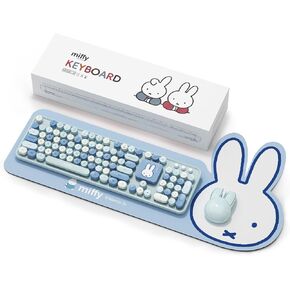 مجموعة لوحة مفاتيح وماوس لاسلكية مكونة من 104 مفاتيح من Miffy مع لوحة مكتب كبيرة باللون الأزرق الفاتح - ملحقات كمبيوتر مريحة للمكتب/المنزل، تصميم Kawaii لطيف - أزرق فاتح in Saudi Arabia