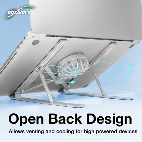 BoxWave Stand and Mount Compatible with Dell Latitude 7420 2-in-1 - QuickSwitch Stand with Cooling Fan, Portable, Multi Angle Viewing Ventilator - Metallic Silver in Kuwait
