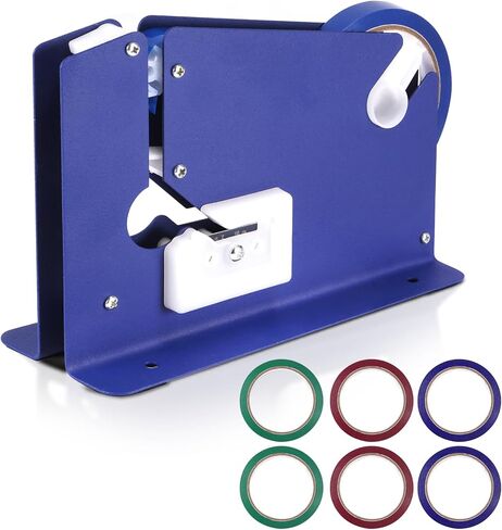 Steel Tape Bag Sealer with 6 Rolls of Tape, Manual Bag Taper Machine with Built-in Trimmer, Metal Taper Dispenser for Ground Meat Packaging System, Supermarket and Bakery in Saudi Arabia