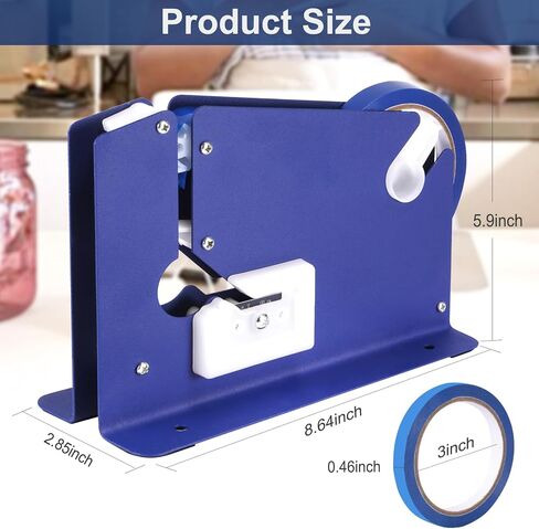 Steel Tape Bag Sealer with 6 Rolls of Tape, Manual Bag Taper Machine with Built-in Trimmer, Metal Taper Dispenser for Ground Meat Packaging System, Supermarket and Bakery in Saudi Arabia