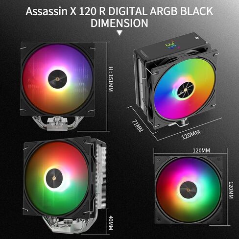 Thermalright TR Assassin X 120R Digital ARGB Black CPU Cooler, 120mm PWM Quiet CPU Fan, AGHP 4th Technology, Support Intel lga1700/1851/1150/1151/1200,AMD:AM4/AM5 in Kuwait