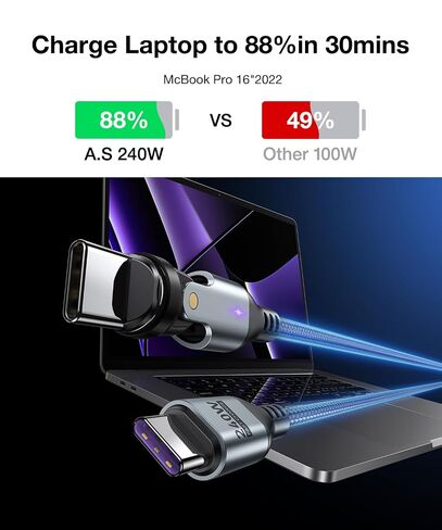 A.S Gen3 USB C Magnetic Charging Cable 240W (2Pack, 3.3ft/6ft), 9Pin Type C to Type C Magnet Charger Cable/360&180 Rotation Magnetic Phone Charger Data Cable for Phone 15/Samsung/M-Book/Pad Series in Saudi Arabia