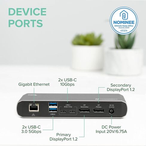 Plugable Thunderbolt 3 and USB C Dock with 60W Charging, Compatible with MacBook/MacBook Pro and Windows, Dual DisplayPort or HDMI with Included Adapter, 2X USB-C, 3X USB 3.0, Gigabit Ethernet in Kuwait
