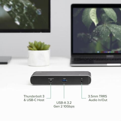 Plugable Thunderbolt 3 and USB C Dock with 60W Charging, Compatible with MacBook/MacBook Pro and Windows, Dual DisplayPort or HDMI with Included Adapter, 2X USB-C, 3X USB 3.0, Gigabit Ethernet in Kuwait