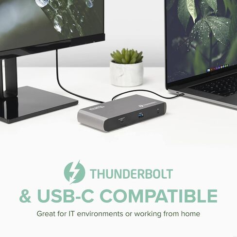 Plugable Thunderbolt 3 and USB C Dock with 60W Charging, Compatible with MacBook/MacBook Pro and Windows, Dual DisplayPort or HDMI with Included Adapter, 2X USB-C, 3X USB 3.0, Gigabit Ethernet in Kuwait