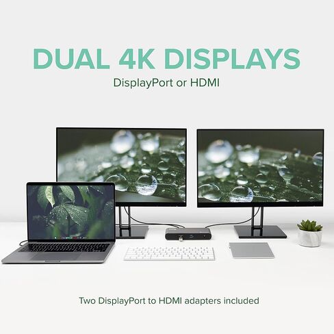 Plugable Thunderbolt 3 and USB C Dock with 60W Charging, Compatible with MacBook/MacBook Pro and Windows, Dual DisplayPort or HDMI with Included Adapter, 2X USB-C, 3X USB 3.0, Gigabit Ethernet in Kuwait