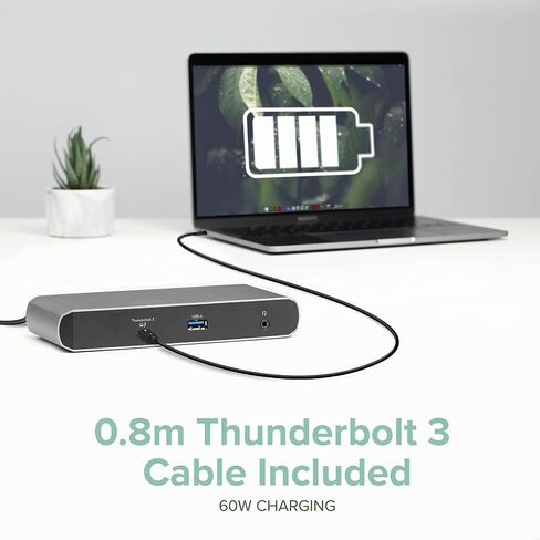 Plugable Thunderbolt 3 and USB C Dock with 60W Charging, Compatible with MacBook/MacBook Pro and Windows, Dual DisplayPort or HDMI with Included Adapter, 2X USB-C, 3X USB 3.0, Gigabit Ethernet in Kuwait