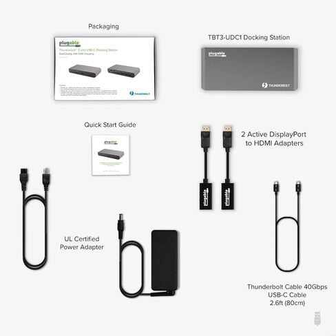 Plugable Thunderbolt 3 and USB C Dock with 60W Charging, Compatible with MacBook/MacBook Pro and Windows, Dual DisplayPort or HDMI with Included Adapter, 2X USB-C, 3X USB 3.0, Gigabit Ethernet in Kuwait