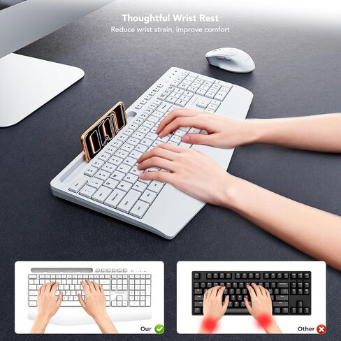 KYSONA 5th Gen Wireless Keyboard,2.4G Full-Sized Cordless Ergonomic Keyboard with Wrist Rest, Phone ipad Holder, Adjustable Angle, Compatible with Laptop/PC/Mac/Windows, White in Saudi Arabia