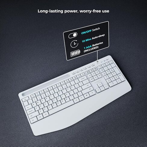 KYSONA 5th Gen Wireless Keyboard,2.4G Full-Sized Cordless Ergonomic Keyboard with Wrist Rest, Phone ipad Holder, Adjustable Angle, Compatible with Laptop/PC/Mac/Windows, White in Saudi Arabia