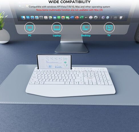 KYSONA 5th Gen Wireless Keyboard,2.4G Full-Sized Cordless Ergonomic Keyboard with Wrist Rest, Phone ipad Holder, Adjustable Angle, Compatible with Laptop/PC/Mac/Windows, White in Saudi Arabia