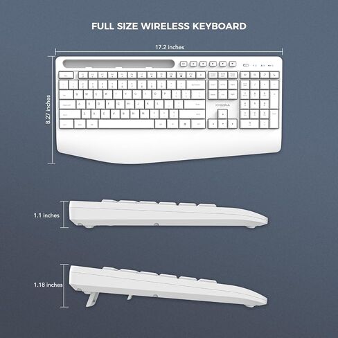 KYSONA 5th Gen Wireless Keyboard,2.4G Full-Sized Cordless Ergonomic Keyboard with Wrist Rest, Phone ipad Holder, Adjustable Angle, Compatible with Laptop/PC/Mac/Windows, White in Saudi Arabia