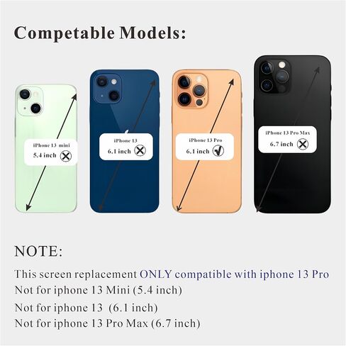 ZTR for iPhone 13 Pro Screen Replacement, 6.1'' LCD COF Display and Touch Digitizer Full Assembly with Repair Tool Kits, 120Hz Promotion, Screen Protector (for A2483, A2636, A2639, A2640, A2638) in Kuwait