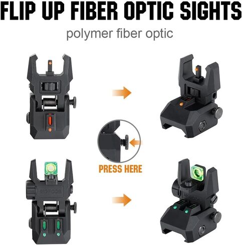 ohhunt Fiber Optic Sights Foldable Flip Up Sights Back up Sight Polymer Fiber A15 (Black 3) in Kuwait