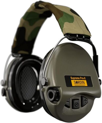 Sordin Supreme PRO X SOR75302-X-G-S - Active Adjustable Ear Muffs - Hearing Protection - Gel Seals - Camo Canvas Headband and Green Cups in Kuwait