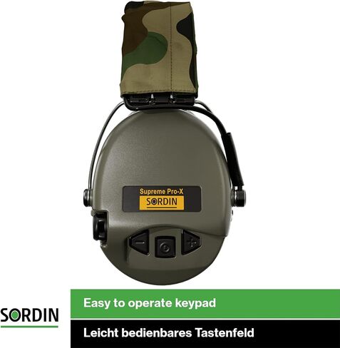 Sordin Supreme PRO X SOR75302-X-G-S - Active Adjustable Ear Muffs - Hearing Protection - Gel Seals - Camo Canvas Headband and Green Cups in Kuwait