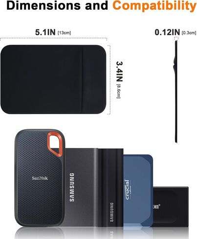 Adhesive Portable Hard Drive Sleeve for Laptop, Compatible with External Portable SSD Solid State Drive, Cable and More, Stick on External Hard Drive Case- Wrap-Around Hard Drive Pouch, Black in Saudi Arabia
