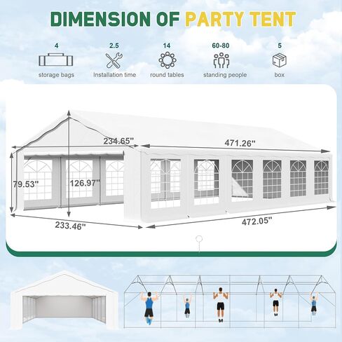 Greesum 20X40 Outdoor Canopy Tent, Patio Camping Heavy Duty Gazebo Shelter for Party Wedding BBQ Events with Side Removable Walls, Waterproof Shelter, White in Kuwait