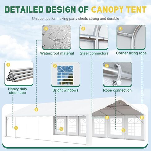 Greesum 20X40 Outdoor Canopy Tent, Patio Camping Heavy Duty Gazebo Shelter for Party Wedding BBQ Events with Side Removable Walls, Waterproof Shelter, White in Kuwait