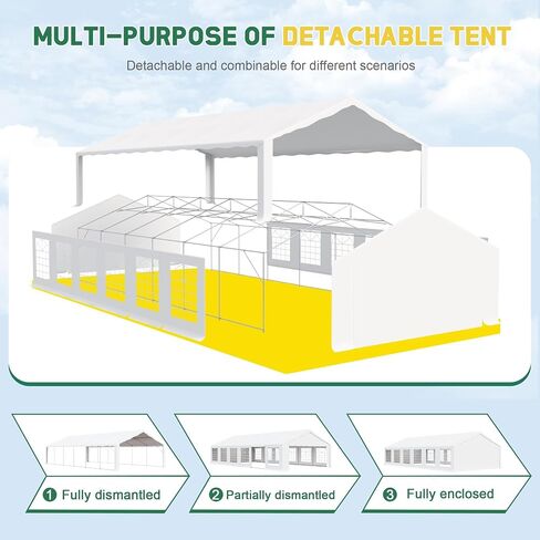 Greesum 20X40 Outdoor Canopy Tent, Patio Camping Heavy Duty Gazebo Shelter for Party Wedding BBQ Events with Side Removable Walls, Waterproof Shelter, White in Kuwait