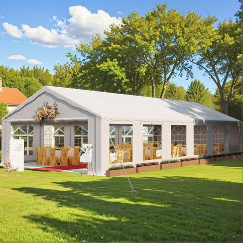 Greesum 20X40 Outdoor Canopy Tent, Patio Camping Heavy Duty Gazebo Shelter for Party Wedding BBQ Events with Side Removable Walls, Waterproof Shelter, White in Kuwait